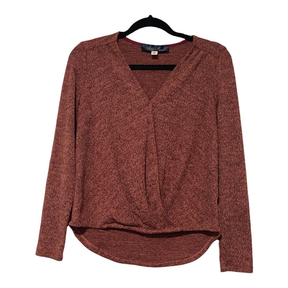 BLUE‎ RAIN FAUX WRAP PULLOVER MARLED KNIT SWEATER XS